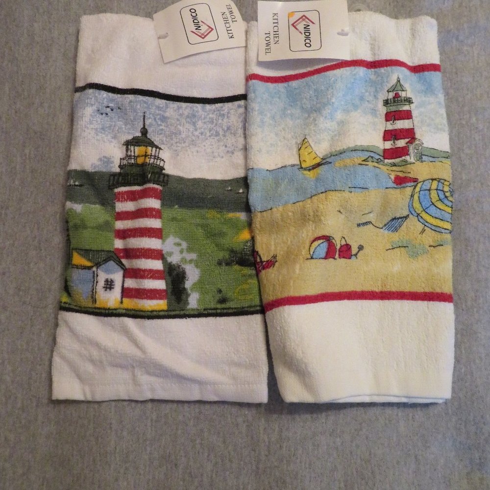 2 cute lighthouse  kitchen towels